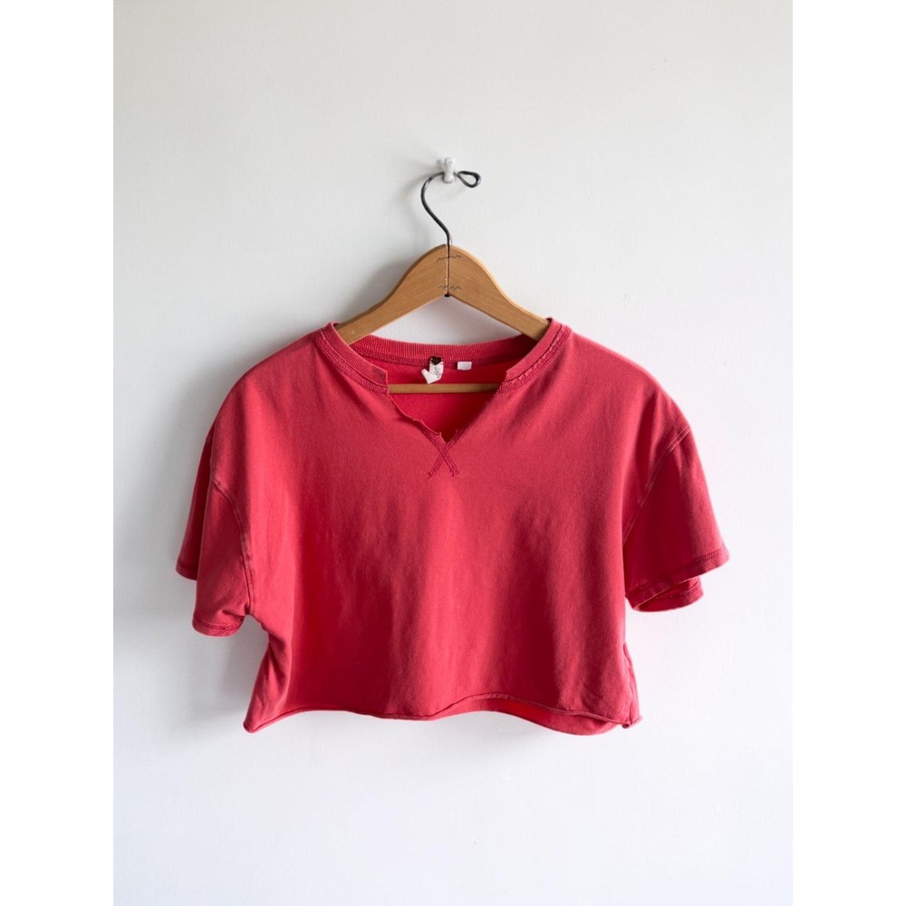 LA Hearts by PacSun Womens XS Pink Notched V-Neck Cropped Short Sleeve T-Shirt